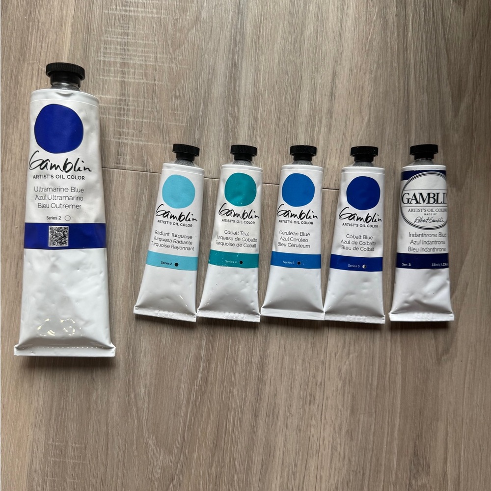 New Gamblin Artist Oil Paint Lot – Ultramarine Cobalt, Cerulean Turquoise Blues